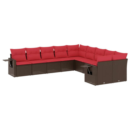 Set Divani da Giardino 10 pz con Cuscini Marrone in Polyrattan | homemem39