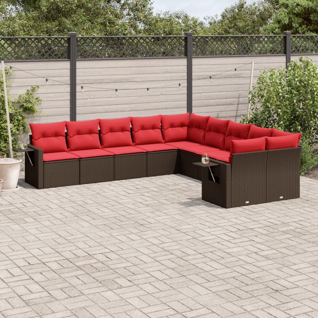 Set Divani da Giardino 10 pz con Cuscini Marrone in Polyrattan | homemem39