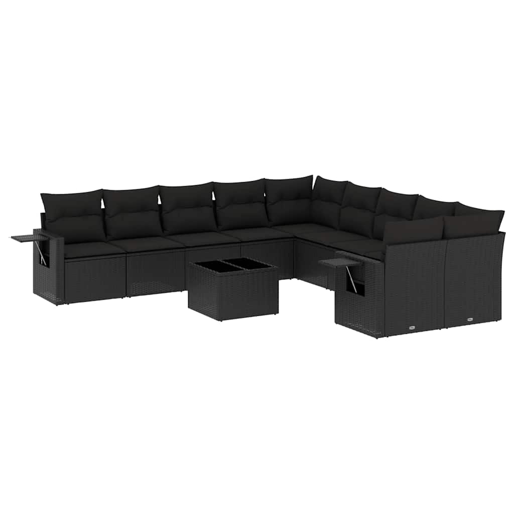Set Divani da Giardino 11 pz con Cuscini in Polyrattan Nero | homemem39