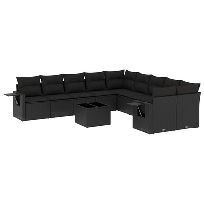 Set Divani da Giardino 11 pz con Cuscini in Polyrattan Nero | homemem39
