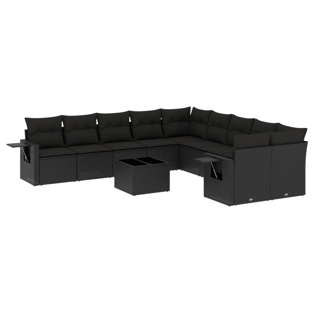 Set Divani da Giardino 11 pz con Cuscini in Polyrattan Nero - homemem39