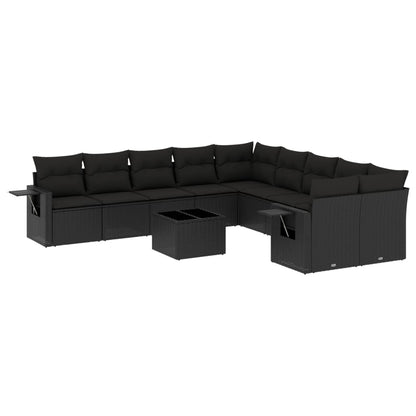 Set Divani da Giardino 11 pz con Cuscini in Polyrattan Nero - homemem39