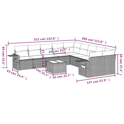 Set Divani da Giardino 11 pz con Cuscini in Polyrattan Nero | homemem39