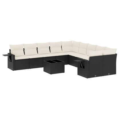Set Divani da Giardino 11 pz con Cuscini in Polyrattan Nero | homemem39