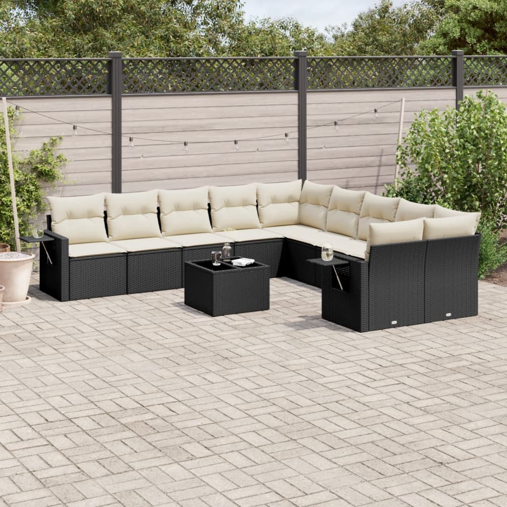 Set Divani da Giardino 11 pz con Cuscini in Polyrattan Nero | homemem39
