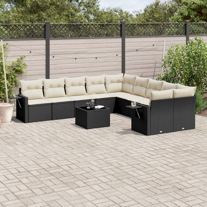 Set Divani da Giardino 11 pz con Cuscini in Polyrattan Nero | homemem39