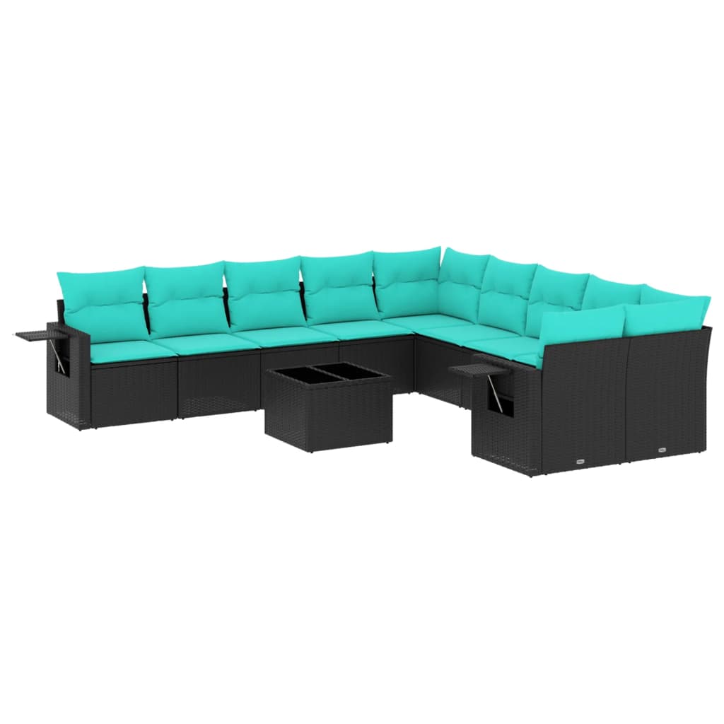 Set Divani da Giardino 11 pz con Cuscini Nero in Polyrattan | homemem39