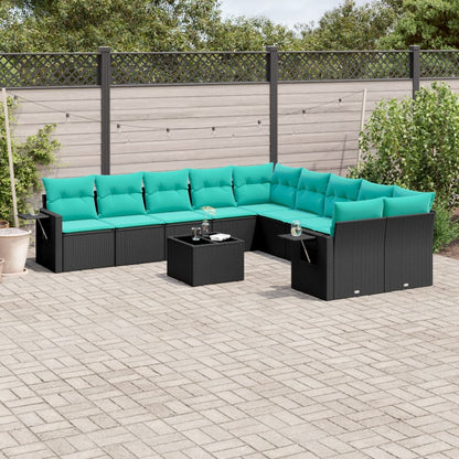 Set Divani da Giardino 11 pz con Cuscini Nero in Polyrattan | homemem39