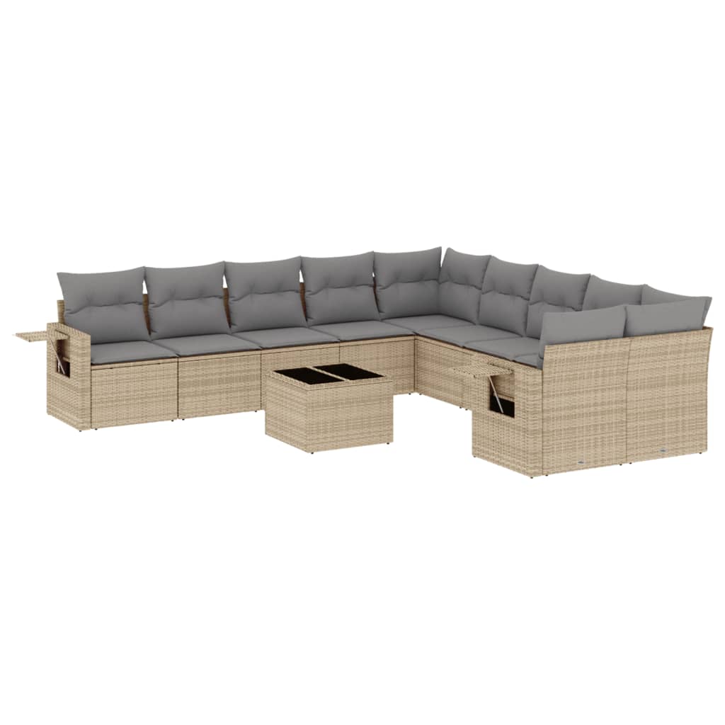 Set Divani da Giardino 11 pz con Cuscini Beige in Polyrattan | homemem39