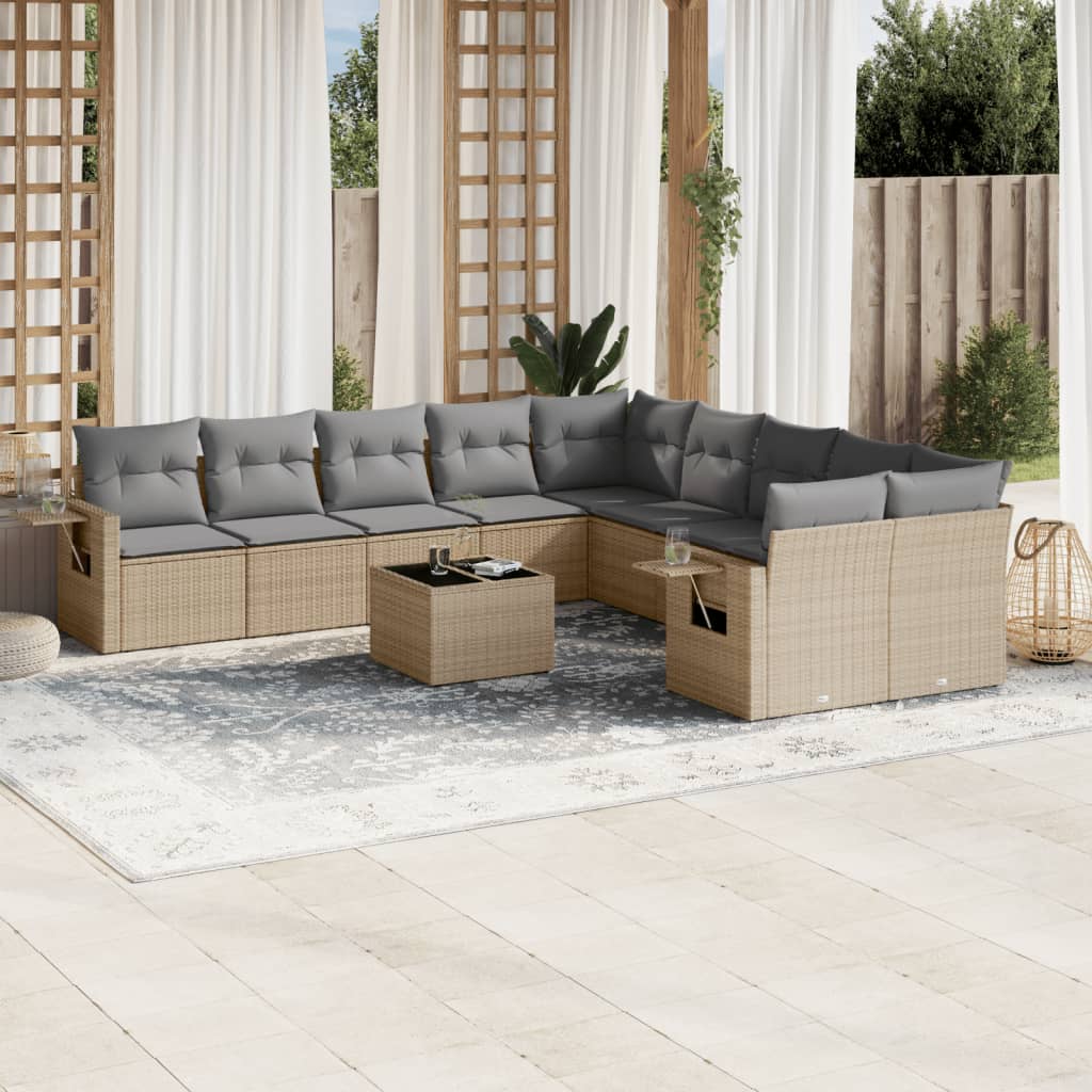 Set Divani da Giardino 11 pz con Cuscini Beige in Polyrattan | homemem39