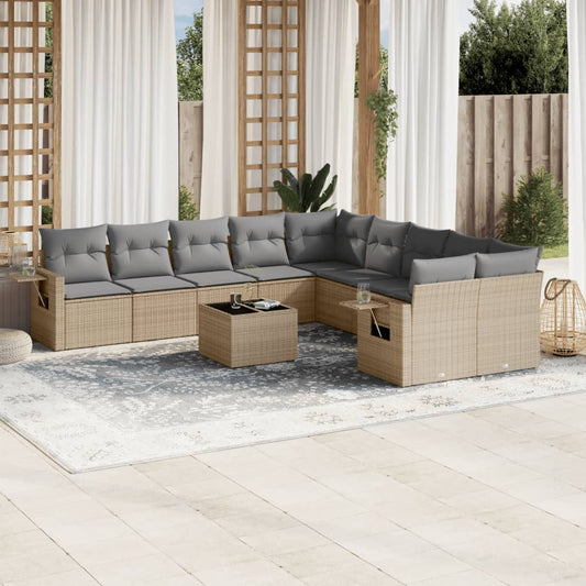 Set Divani da Giardino 11 pz con Cuscini Beige in Polyrattan - homemem39