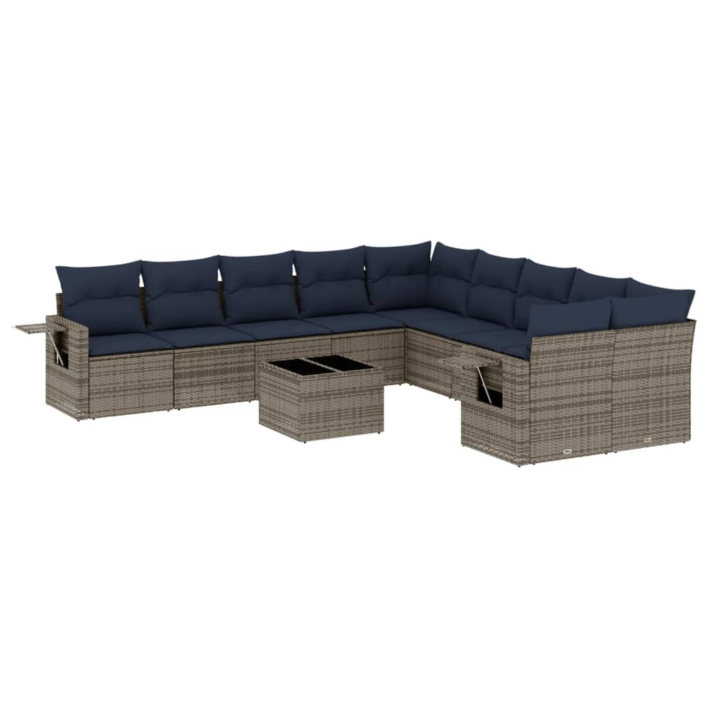 Set Divani da Giardino 11 pz con Cuscini Grigio in Polyrattan | homemem39