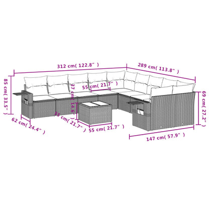 Set Divani da Giardino 11 pz con Cuscini Grigio in Polyrattan | homemem39