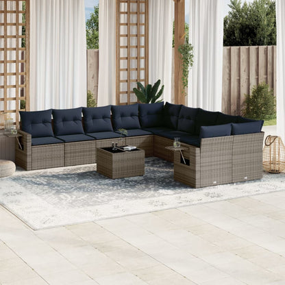 Set Divani da Giardino 11 pz con Cuscini Grigio in Polyrattan | homemem39