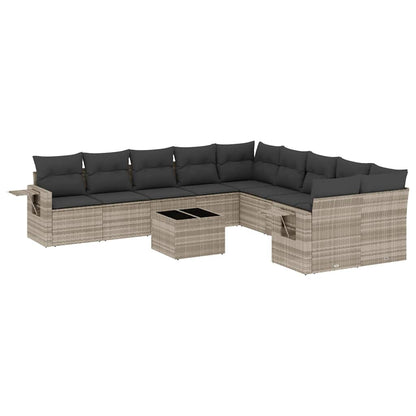 Set Divani da Giardino 11 pz con Cuscini in Polyrattan Grigio - homemem39