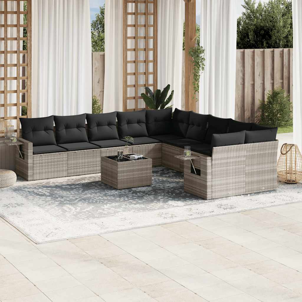Set Divani da Giardino 11 pz con Cuscini in Polyrattan Grigio | homemem39