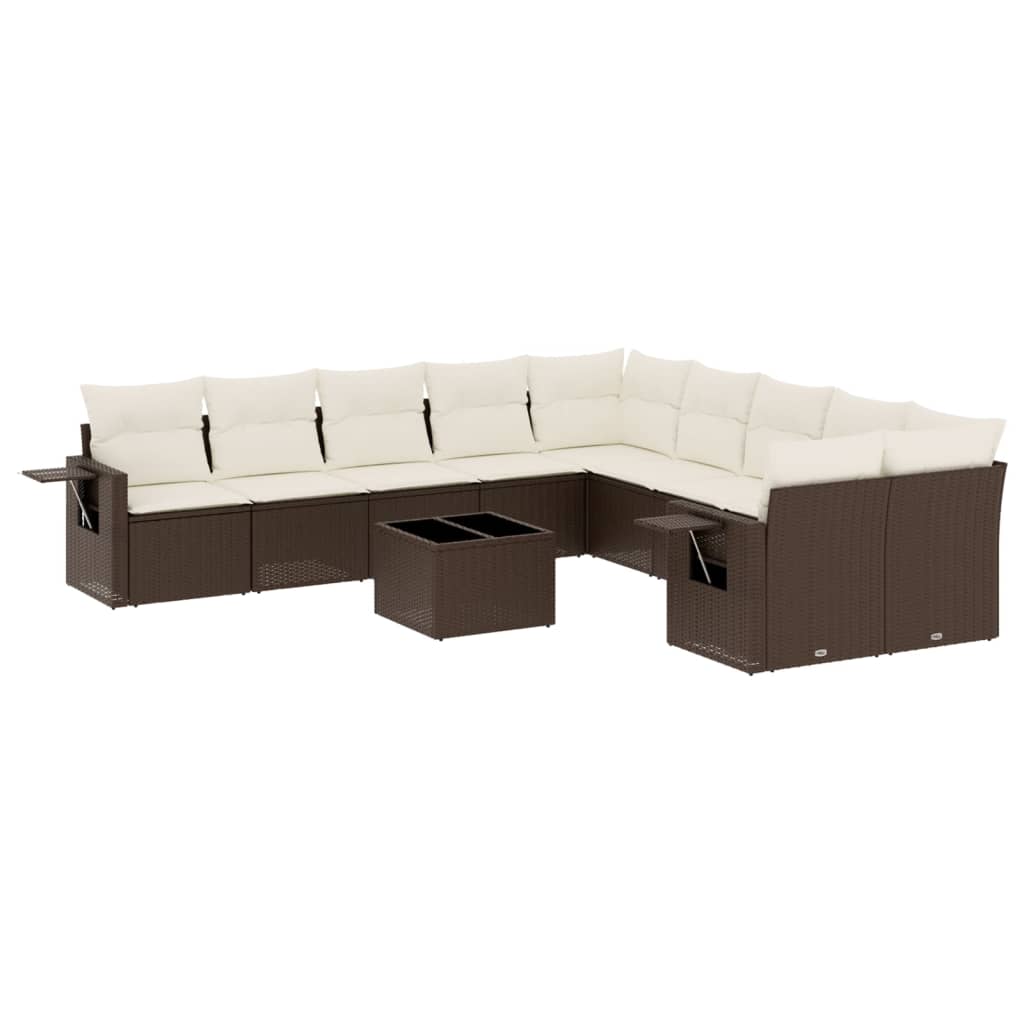 Set Divani da Giardino 11 pz con Cuscini Polyrattan Marrone | homemem39