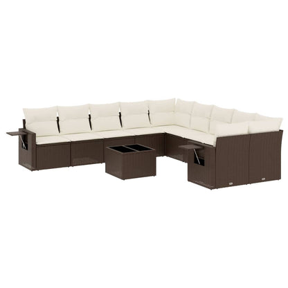 Set Divani da Giardino 11 pz con Cuscini Polyrattan Marrone | homemem39