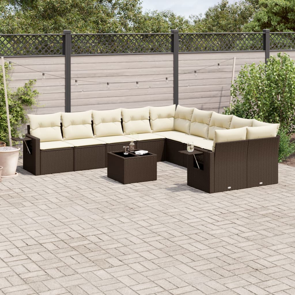 Set Divani da Giardino 11 pz con Cuscini Polyrattan Marrone | homemem39