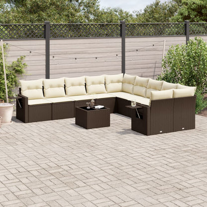 Set Divani da Giardino 11 pz con Cuscini Polyrattan Marrone | homemem39