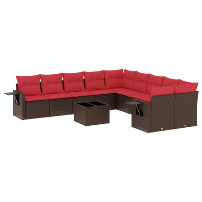 Set Divani da Giardino 11 pz con Cuscini Marrone in Polyrattan | homemem39