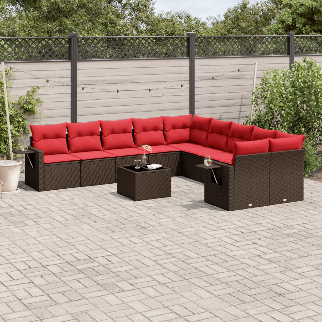 Set Divani da Giardino 11 pz con Cuscini Marrone in Polyrattan | homemem39
