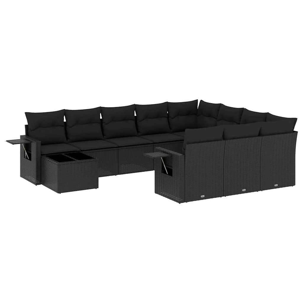 Set Divani da Giardino 11 pz con Cuscini in Polyrattan Nero | homemem39