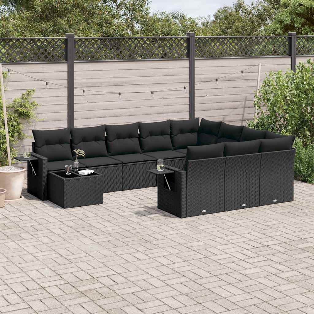 Set Divani da Giardino 11 pz con Cuscini in Polyrattan Nero | homemem39