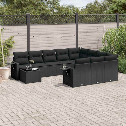 Set Divani da Giardino 11 pz con Cuscini in Polyrattan Nero | homemem39