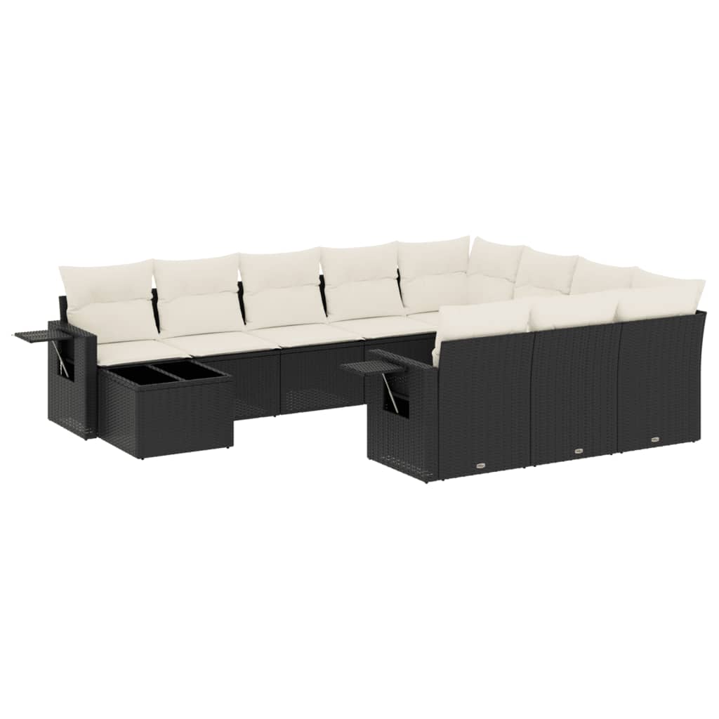Set Divani da Giardino 11 pz con Cuscini in Polyrattan Nero | homemem39