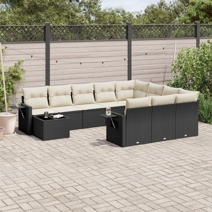 Set Divani da Giardino 11 pz con Cuscini in Polyrattan Nero | homemem39