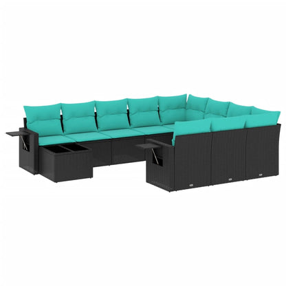 Set Divani da Giardino 11 pz con Cuscini Nero in Polyrattan