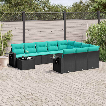 Set Divani da Giardino 11 pz con Cuscini Nero in Polyrattan