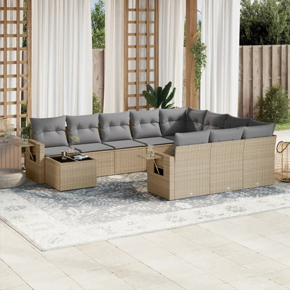 Set Divani da Giardino 11 pz con Cuscini Beige in Polyrattan | homemem39