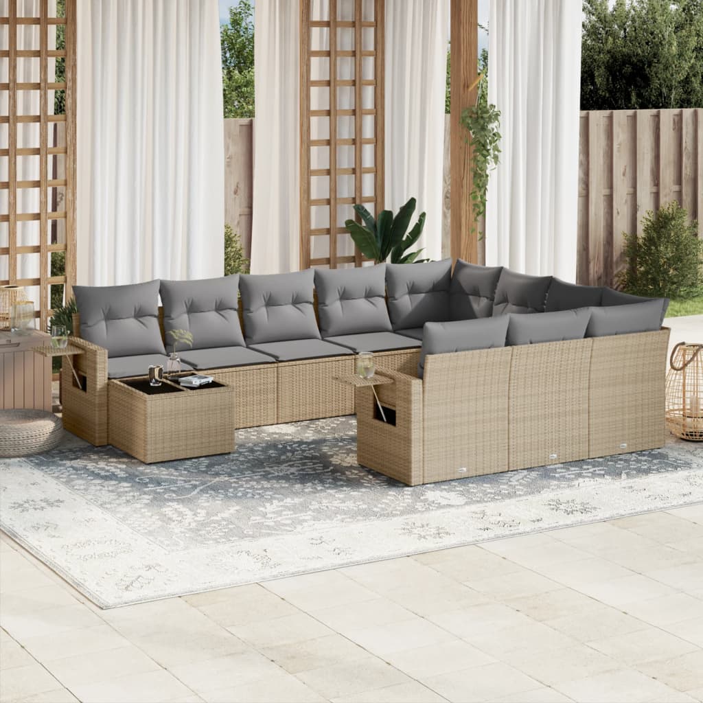Set Divani da Giardino 11 pz con Cuscini Beige in Polyrattan - homemem39