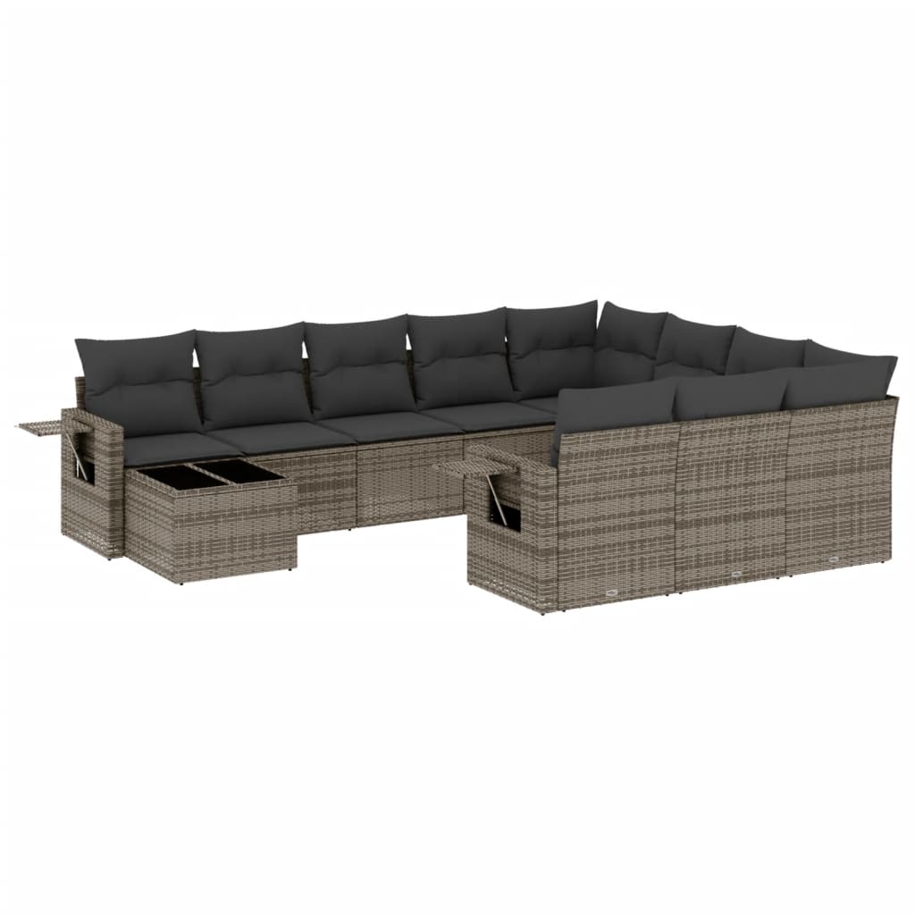 Set Divani da Giardino 11 pz con Cuscini in Polyrattan Grigio - homemem39