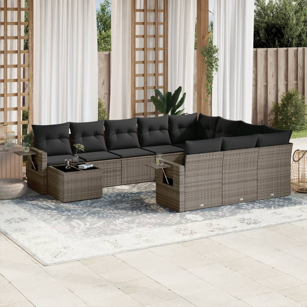 Set Divani da Giardino 11 pz con Cuscini in Polyrattan Grigio | homemem39