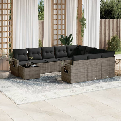 Set Divani da Giardino 11 pz con Cuscini in Polyrattan Grigio | homemem39