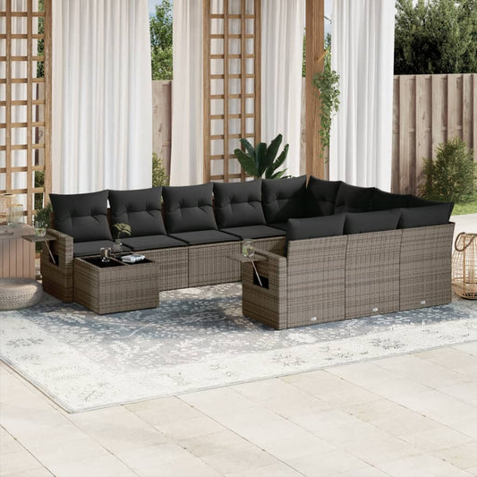Set Divani da Giardino 11 pz con Cuscini in Polyrattan Grigio - homemem39