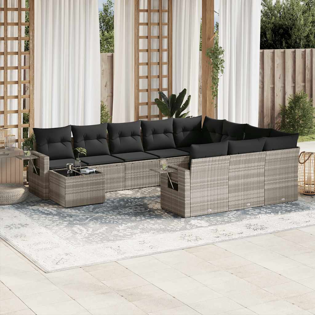 Set Divani da Giardino 11 pz con Cuscini in Polyrattan Grigio - homemem39