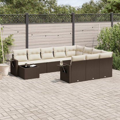 Set Divani da Giardino 11 pz con Cuscini Polyrattan Marrone | homemem39