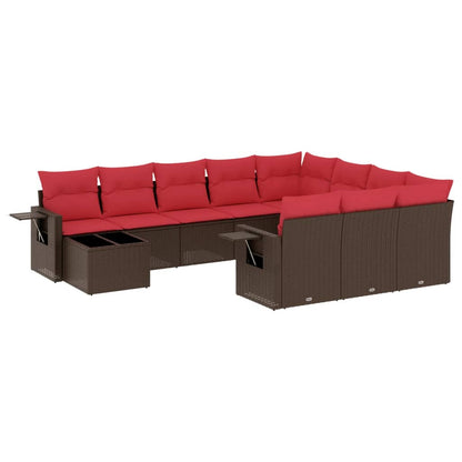 Set Divani da Giardino 11 pz con Cuscini Marrone in Polyrattan | homemem39