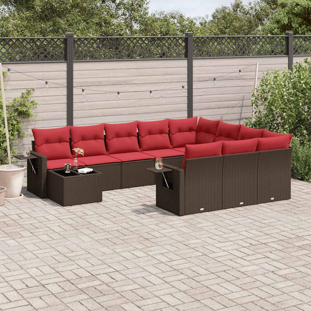 Set Divani da Giardino 11 pz con Cuscini Marrone in Polyrattan | homemem39
