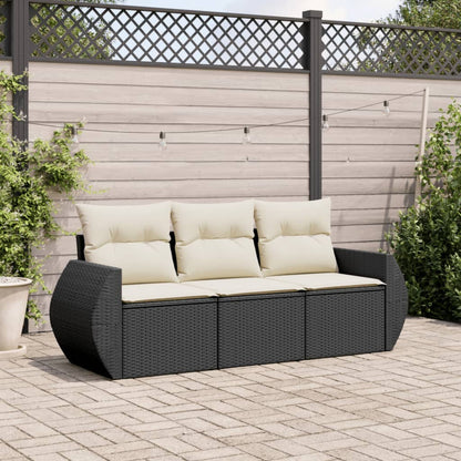 Set Divani da Giardino 3 pz con Cuscini in Polyrattan Nero | homemem39