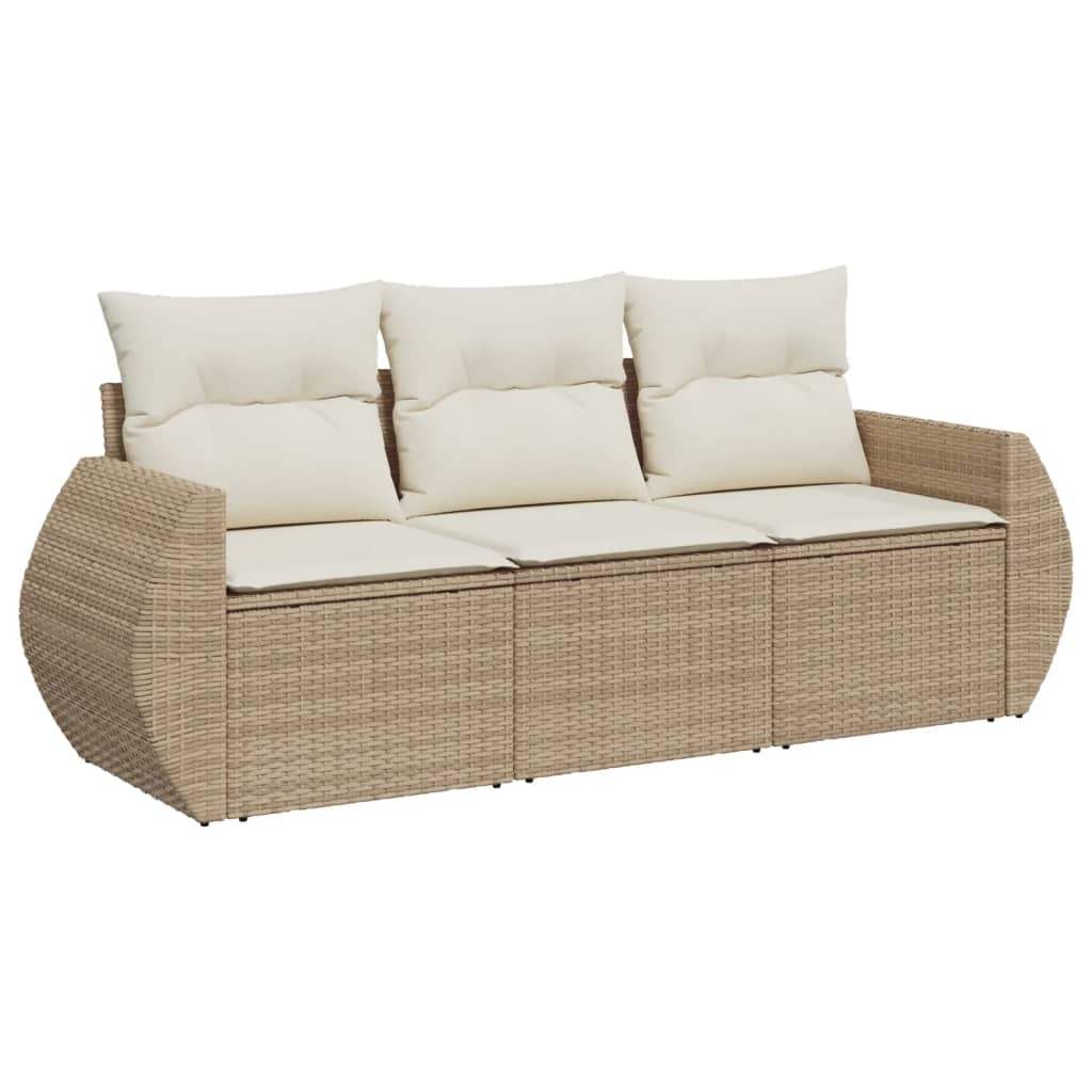 Set Divano da Giardino 3 pz con Cuscini Beige in Polyrattan - homemem39