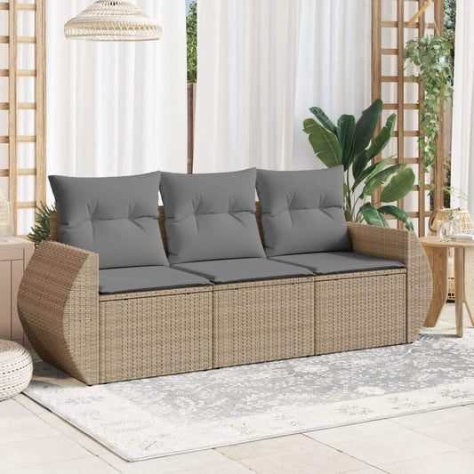 Set Divano da Giardino 3 pz con Cuscini Beige in Polyrattan - homemem39