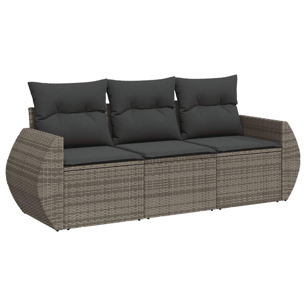 Set Divani da Giardino 3 pz con Cuscini Grigio in Polyrattan - homemem39