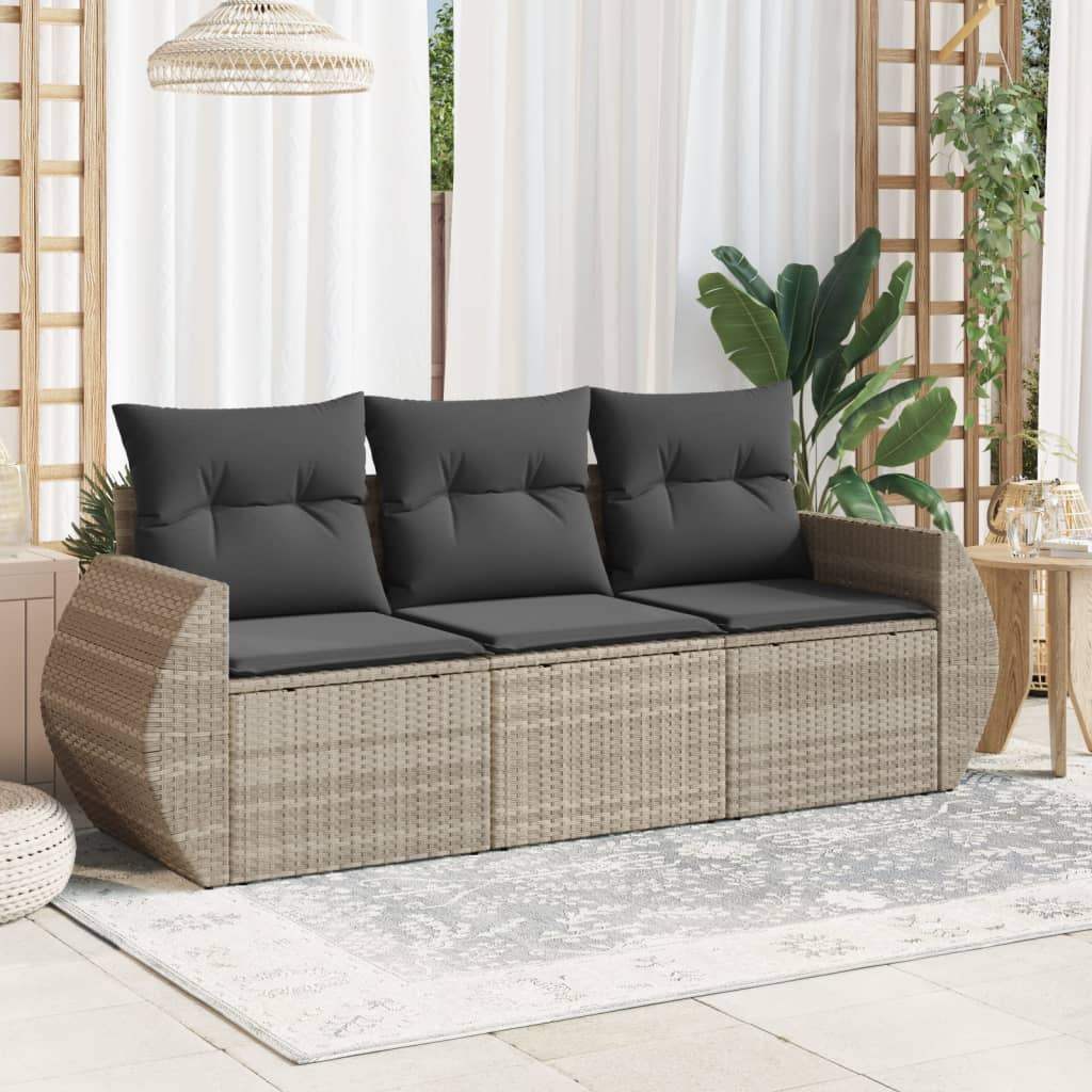Set Divano da Giardino 3pz con Cuscini Grigio Chiaro Polyrattan - homemem39