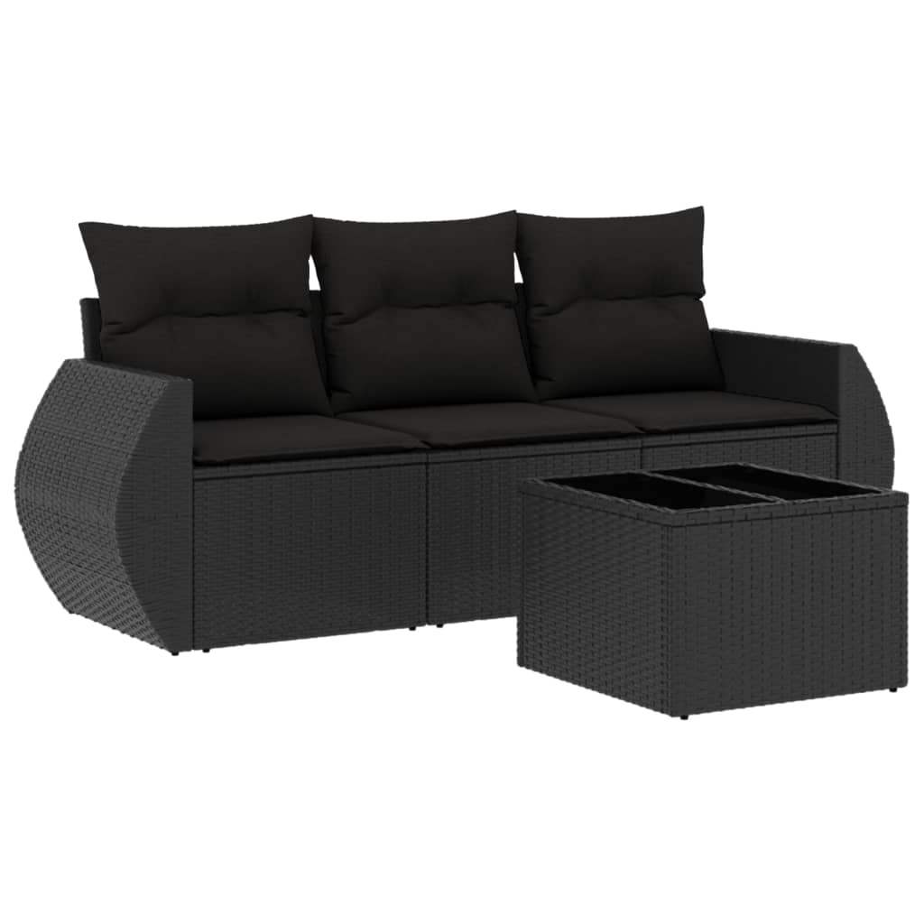 Set Divani da Giardino 4 pz con Cuscini Nero in Polyrattan - homemem39