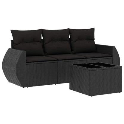 Set Divani da Giardino 4 pz con Cuscini Nero in Polyrattan - homemem39